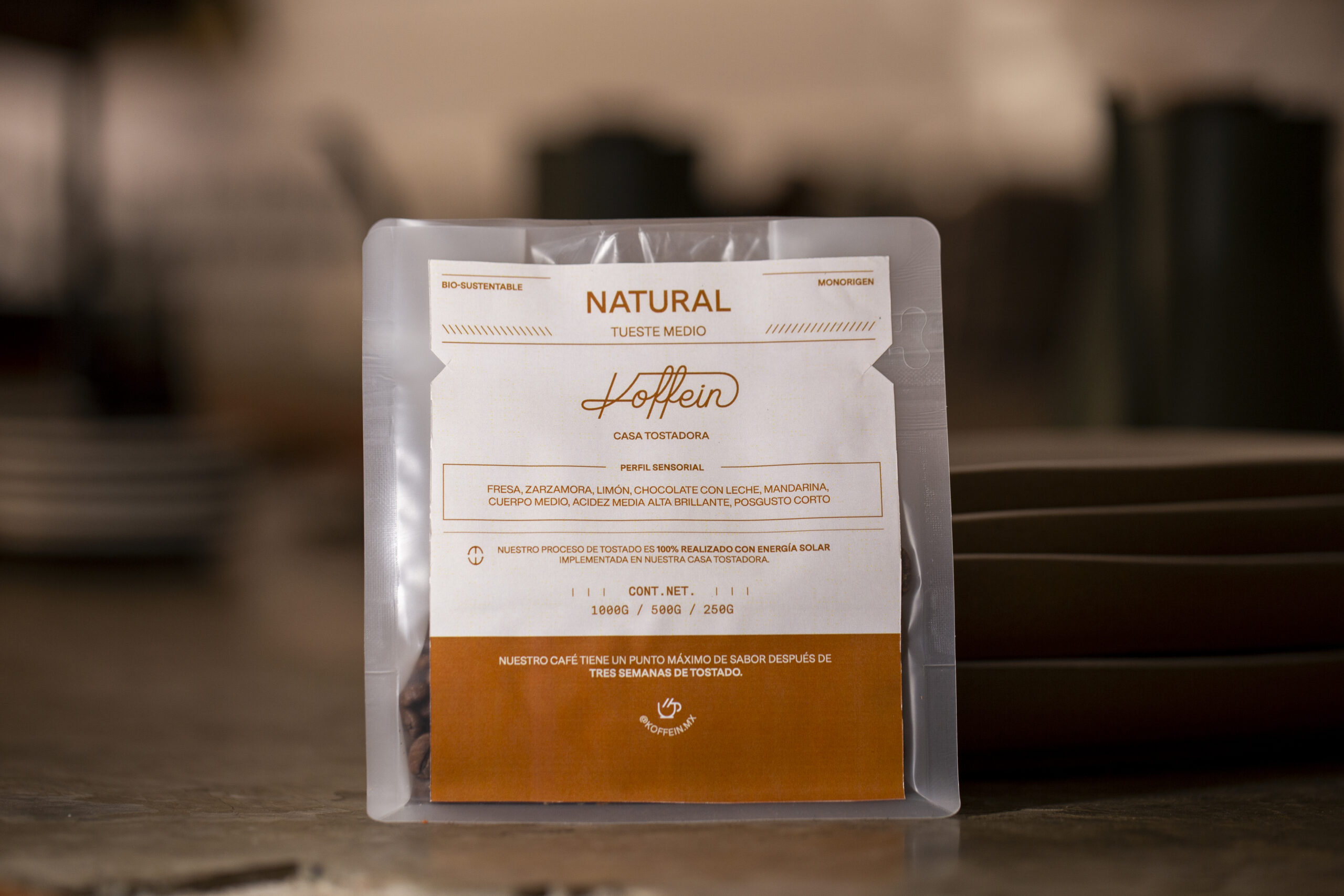 Bolsa de café de especialidad Bourbune Ambar, proceso natural, cultivado en Puebla.