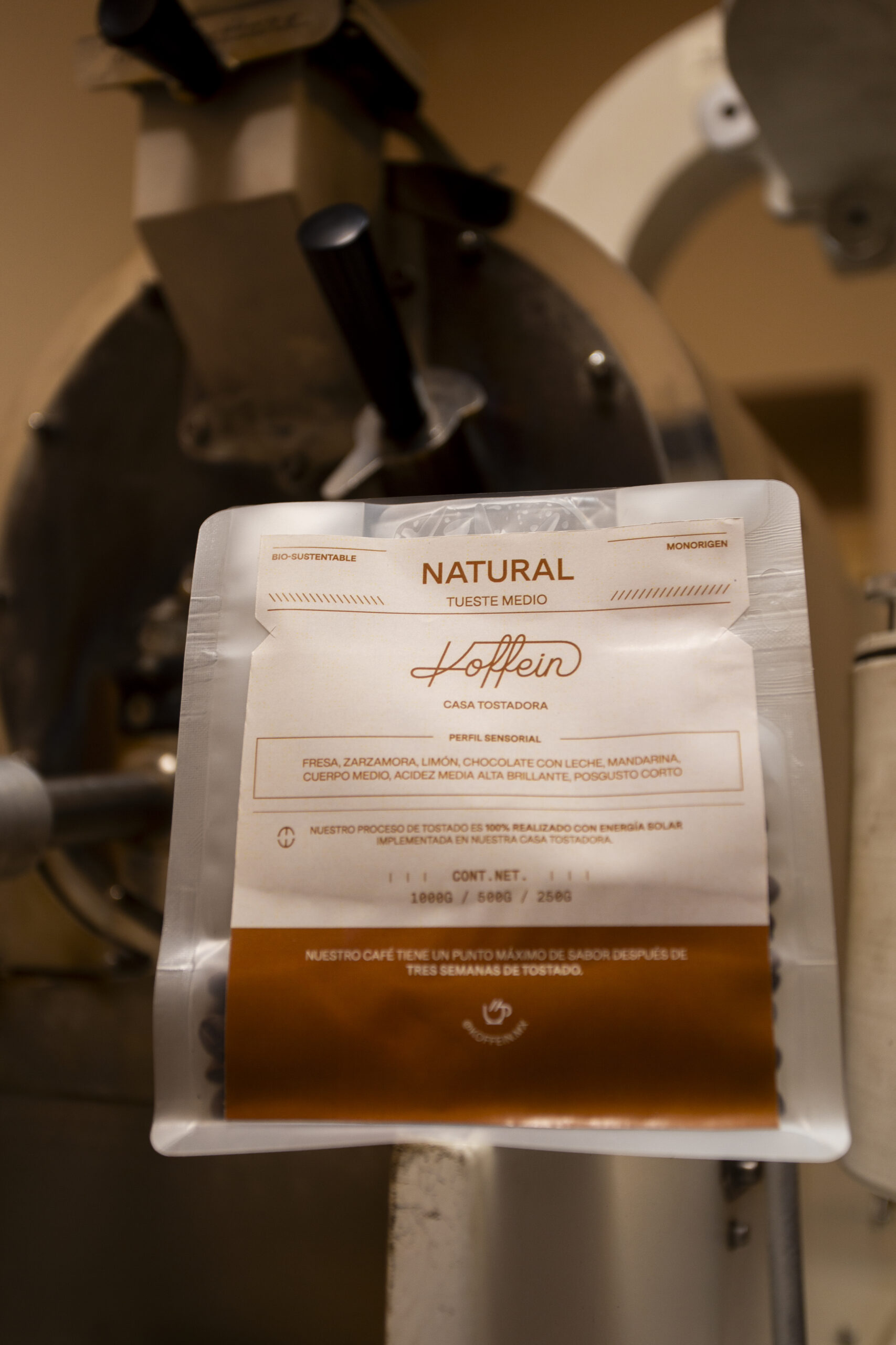 Bolsa de café de especialidad Bourbune Ambar, proceso natural, cultivado en Puebla.