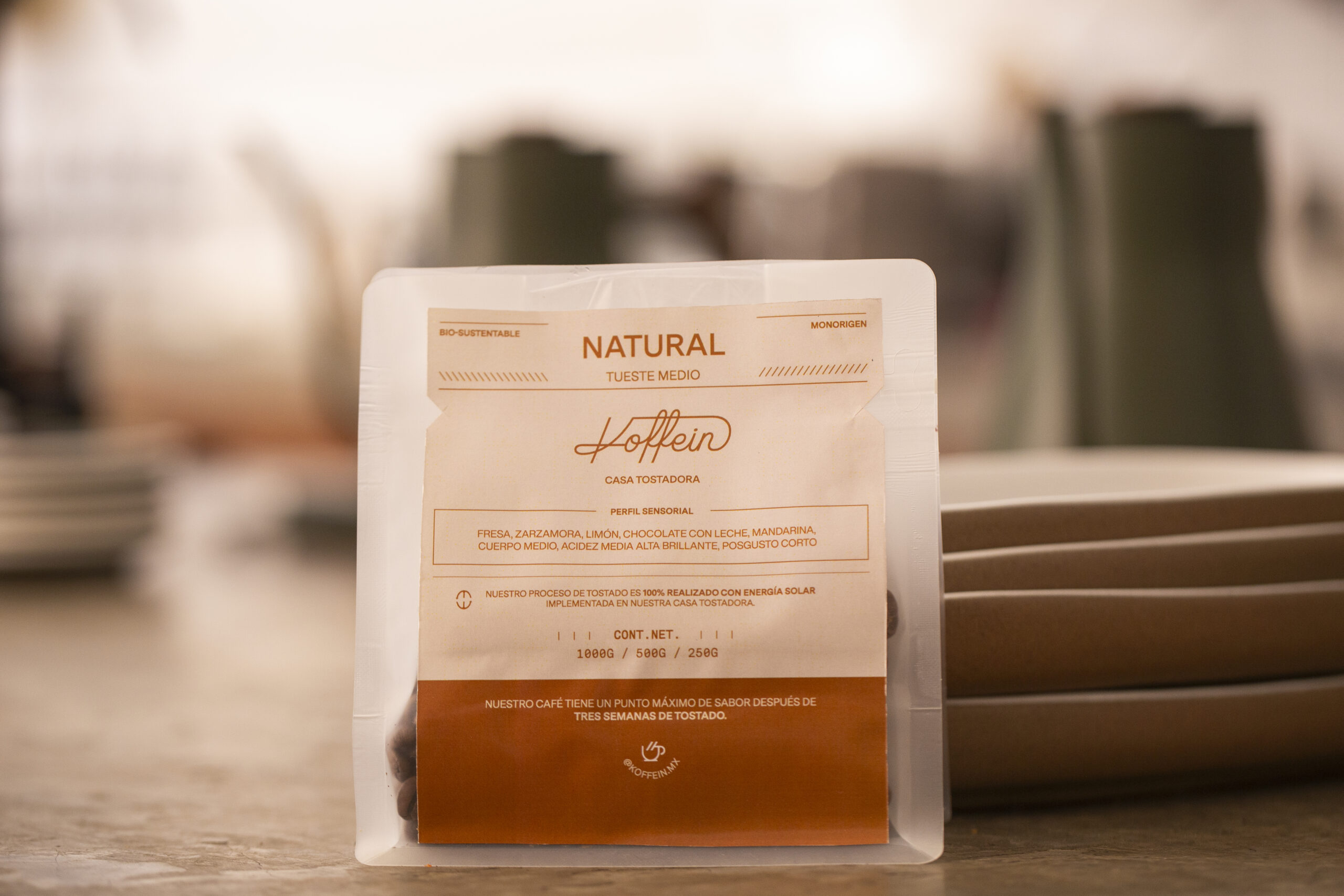 Bolsa de café de especialidad Bourbune Ambar, proceso natural, cultivado en Puebla